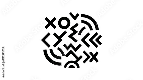 Fotografie Abstract geometric pattern with various shapes and lines.