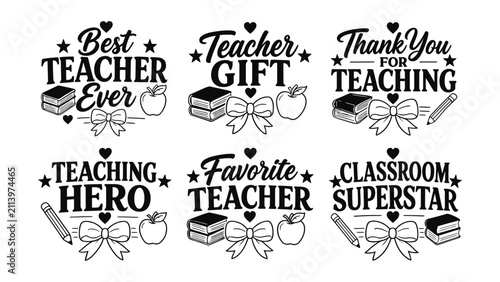 Obraz na płótnie Collection of teacher appreciation designs with books apples bows and pencils
