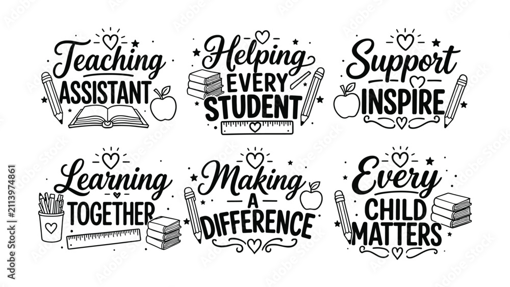 Fototapeta premium Educational phrases and symbols for teaching and learning support for educators and students