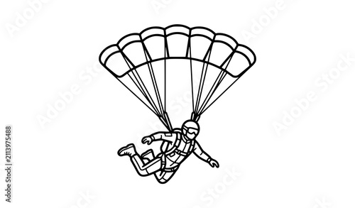 Fotografie Parachuting and Skydiving Athlete Line Icon Vector Illustration Isolated on Whit