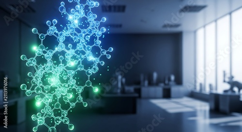 Futuristic Molecular Structure Glowing in Bright Lab Office