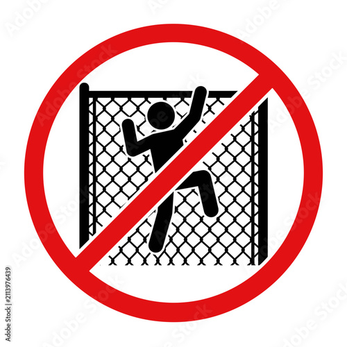 Prohibition sign with person climbing fence vector icon