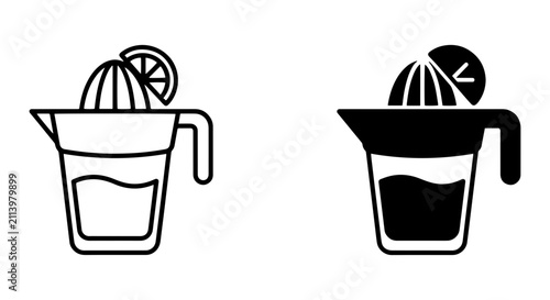 Citrus Juicer Icon Set, Lemon Squeezer Vector Graphics, Kitchen Tool Illustrations