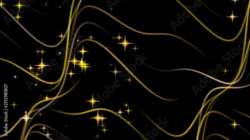 Abstract golden flowing lines and sparkling stars on a luxury black background for festive celebrations