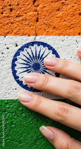 Indian flag hand touch blue wheel.