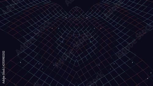 Futuristic 3D Wireframe Perspective Grid Mesh Background with Glowing Cyberspace Cyberpunk Tech Wave Concept