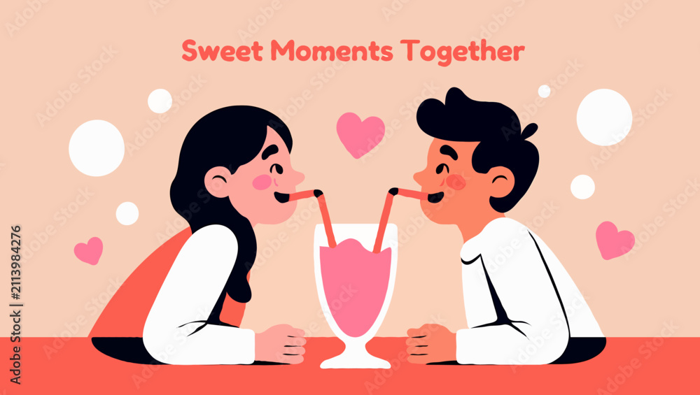 Obraz premium A couple sharing a drink with straws in sweet moments together illustration