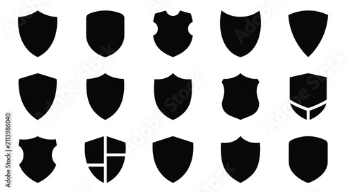 Fotografie Collection of various black shield shapes representing protection and security