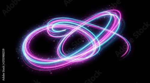 Abstract Neon Light Trails with Pink and Blue Glowing Swirls on Black