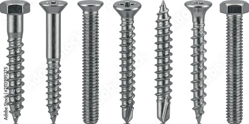 Canvastavla Metal screws and bolts hardware collection vector illustration featuring various