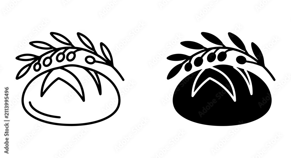 Fototapeta premium Artisan Bread Icons, Bakery Logo Elements, Olive Branch Vector Graphics, Food Business Symbols