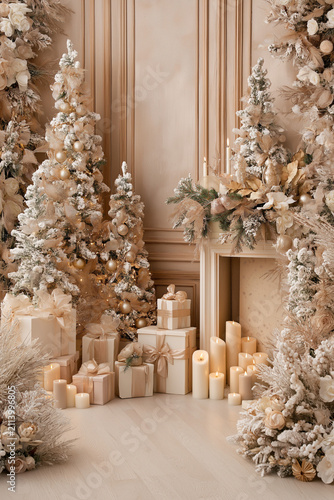 Festive Beige Christmas Decoration Background