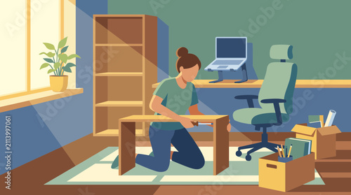 Cuadro en lienzo Remote Worker Creating Dedicated Office Space with Natural Light