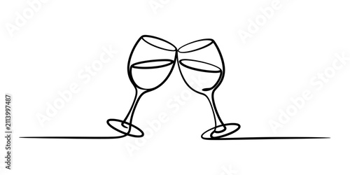 Canvastavla Continuous single line drawing of two wine glasses clinking together for a celeb