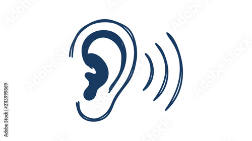 Tableau sur toile Hand-drawn ear illustration with sound waves
