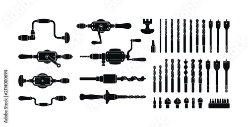 Vintage Hand Drill and Bit Icon Set