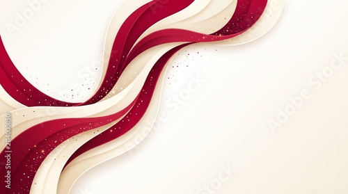 Abstract luxury wave background in maroon and cream with gold glitter