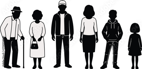 Fotografía Diverse multigenerational family members standing together in black