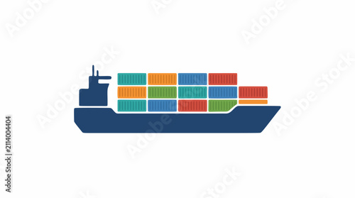 Vector illustration of a large cargo container ship carrying multiple colorful shipping containers for global maritime logistics and international trade