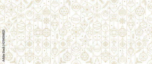 Elegant Gold Christmas Ornaments Seamless Pattern on White Background