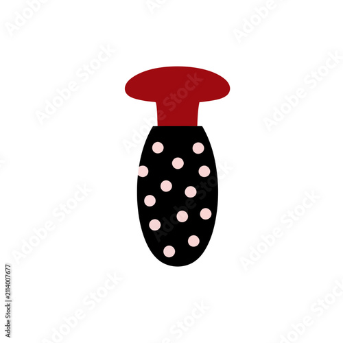 Black vase with pink polka dots and red top