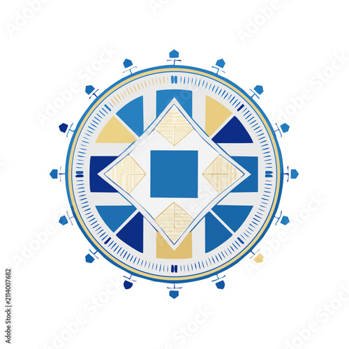 Blue and Gold Geometric Mandala Vector Pattern