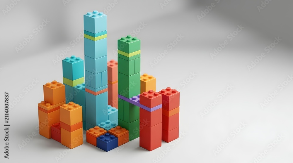 Naklejka premium Modular business growth chart concept with colorful interlocking plastic bricks