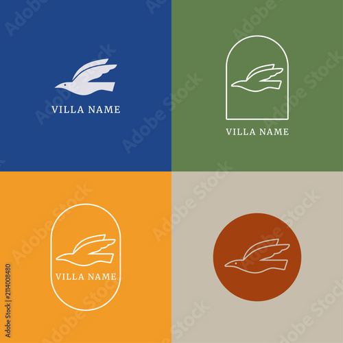 A simple, modern bird logo for the visual branding of a villa, hotel, or guesthouse