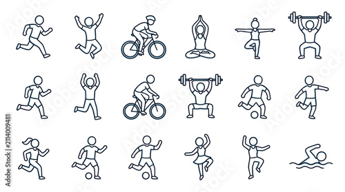 Human stick figure sport and fitness activity icons.
