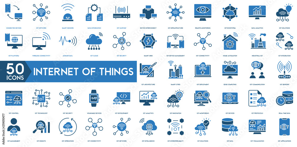 Fototapeta premium Internet of Things Line Icon Set – IoT, Smart Devices and Connected Technology Vector