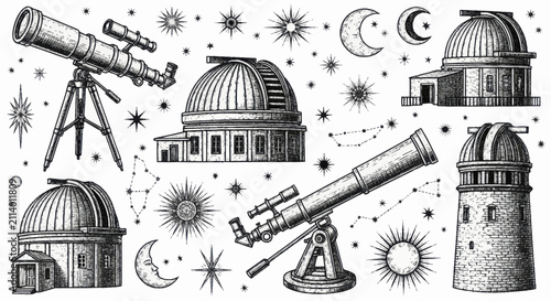 Konstfotografi Vintage Astronomical Observatories and Telescopes Collection.