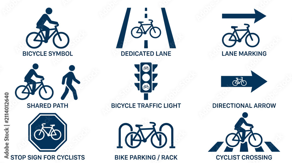 Obraz premium Collection of bicycle traffic road signs and safety icons