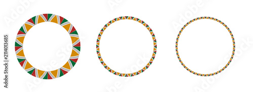 Mexican pattern circle frame. African ethnic motif border.triangular ornament round frame. Mexican text frame. Aztec culture ornament.EPS10 illustration on white background.