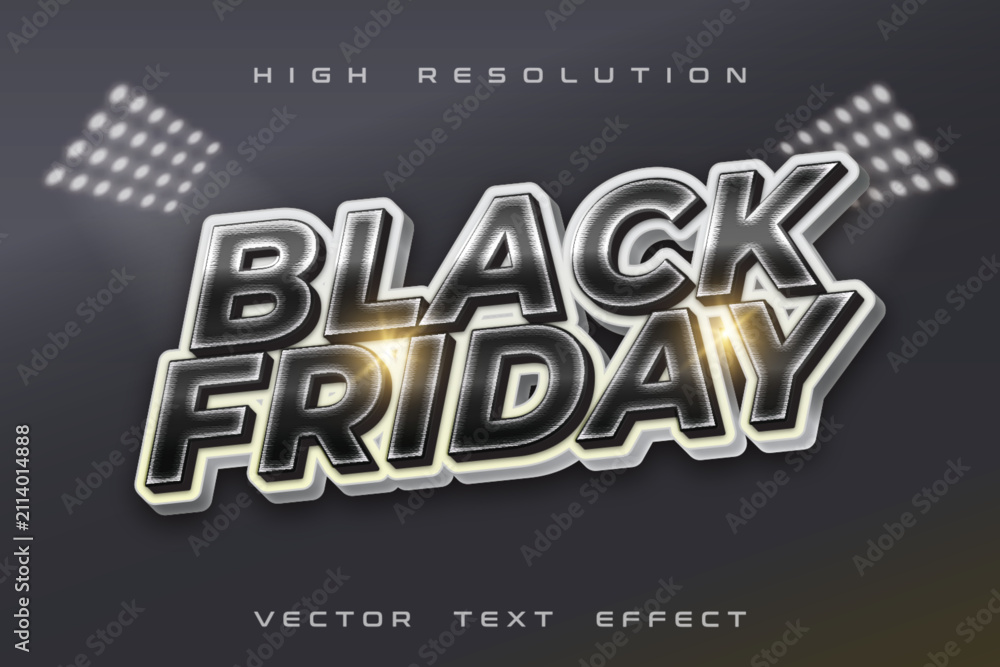 Fototapeta premium Black Friday Metallic 3D Text Effect Vector Template – Editable Promotional Typography Design