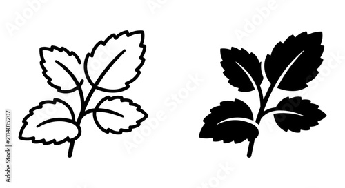 Bild auf Leinwand Mint Leaf Icons, Fresh Herb Vector Graphics, Green Plant Line Art & Silhouette