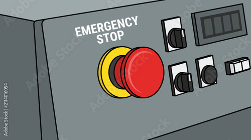 Emergency Stop Push Button Mushroom Head Red on Machine Panel