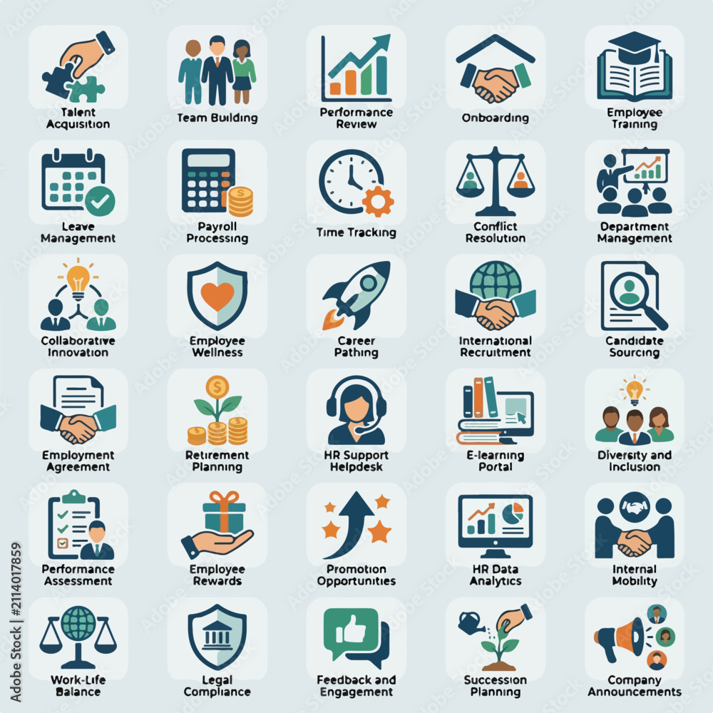 Fototapeta premium Human Resources and Employee Management Icon Set Collection