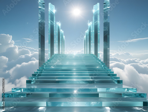 staircase and gate in heaven in the clouds, symbol of paradise
