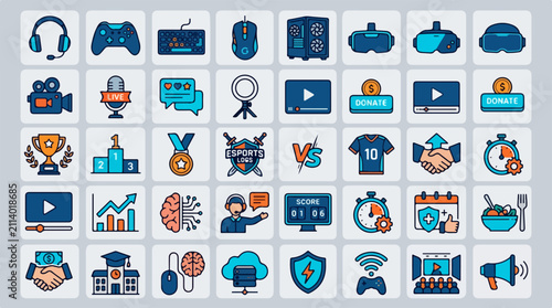 Comprehensive Set of Esports Gaming and Streaming Lifestyle Icons