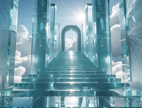 staircase and gate in heaven in the clouds, symbol of paradise
