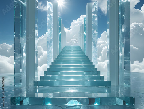 staircase and gate in heaven in the clouds, symbol of paradise
