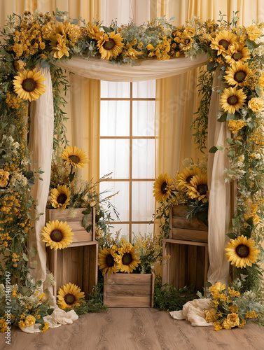 Rustic Yellow Sunflower Window Background