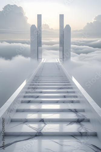 staircase and gate in heaven in the clouds, symbol of paradise
