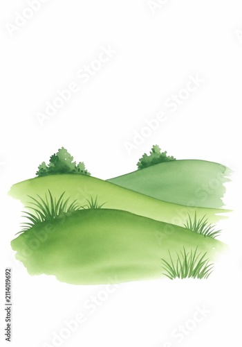 Rolling Green Dreamscape: A watercolor study of gentle hills and verdant whispers.