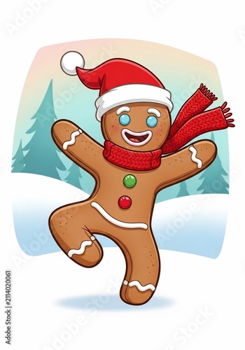 Holiday Cheer Embodied: A Joyful Gingerbread Dancer Skips Through a Winter Wonderland