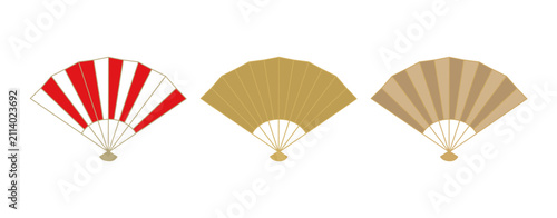 Traditional Japanese folding fan collection with decorative sensu designs isolated on white background