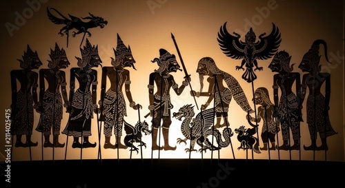 Traditional shadow puppets on display.
