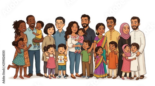 Diverse International Multigenerational Families Gathered Together Happily