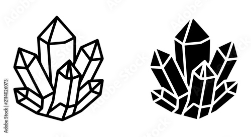 Cuadro en lienzo Crystal Cluster Vector Icons, Geometric Gemstone Graphics, Mineral Formation Lin