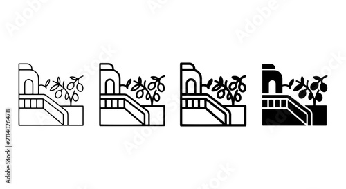 Mediterranean Villa Corner Icon Set, Architectural Element Vector Graphics, Greek Island Terrace Design